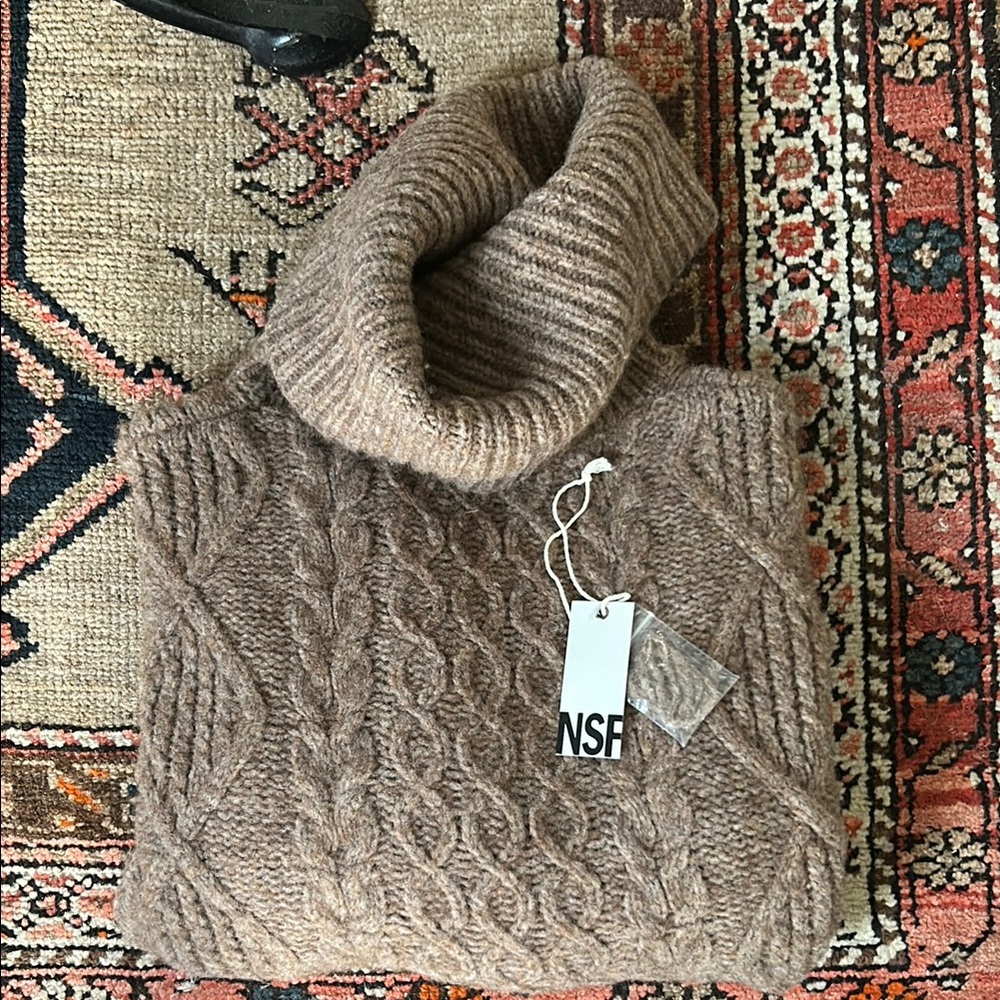 NSF Brown Cozy Turtleneck Sweater with Cable Knit